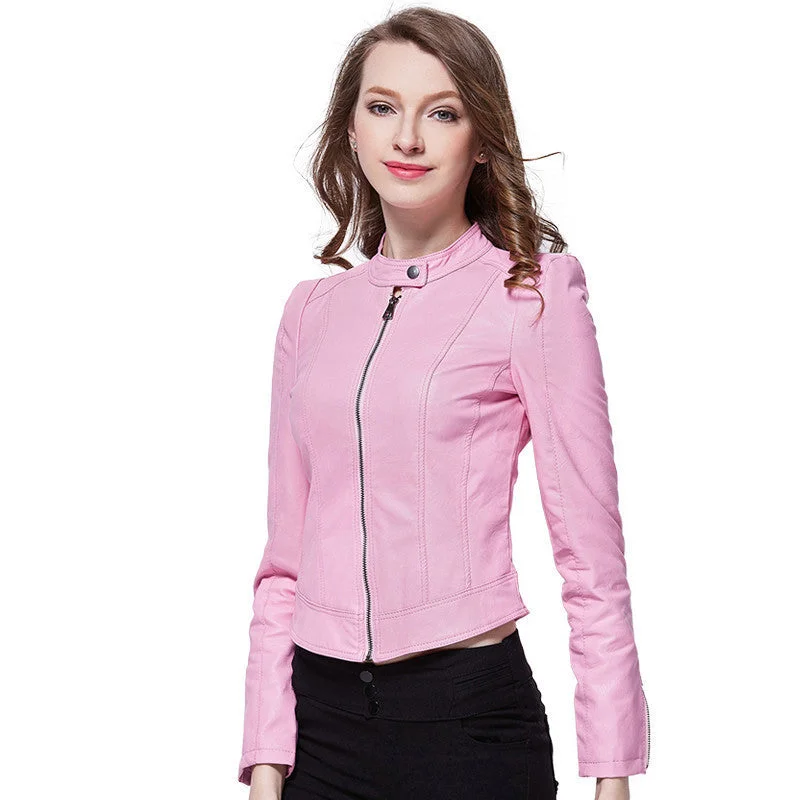 Fashion Women's Leather Jacket Red Suede Pu Blazer Zippers Coat Leather jackets for Women Slim Insulated Jacket Fitted Jacket Loose Jacket