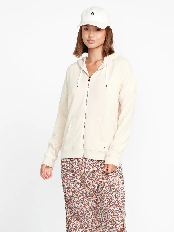 Lived in Lounge Zip Jacket - Cream Knit Fabric Woven Fabric Fleece Fabric
