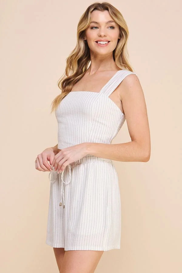 PINSTRIPED SOFT LINEN CROPPED BUSTIER TANK one shoulder tank