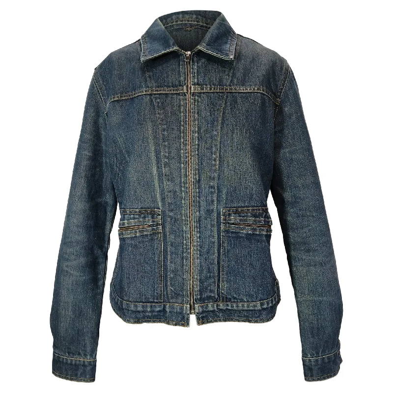 Fendi Vintage Zipped Jacket in Blue Cotton Denim Knit Jacket Woven Jacket Fleece Jacket