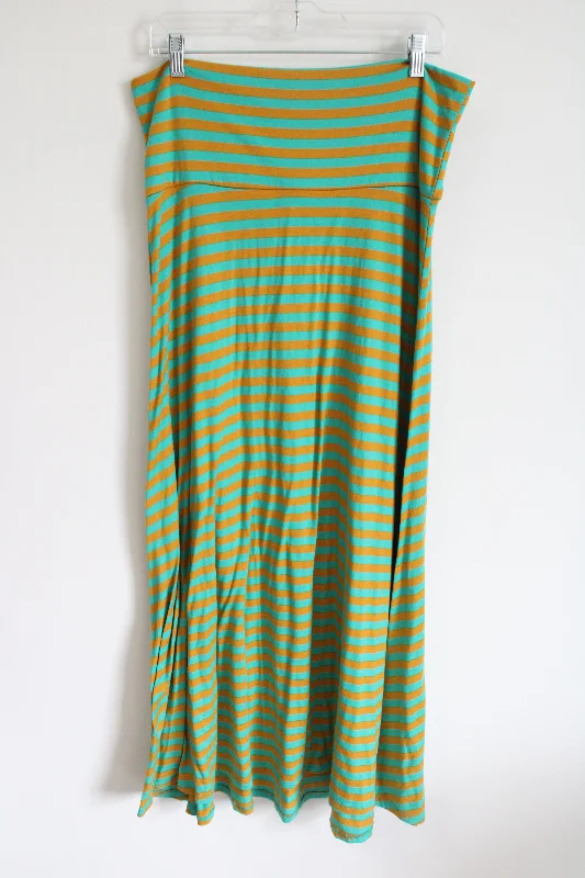 LuLaRoe Teal & Gold Striped Maxi Skirt | XL leather skirt sleek