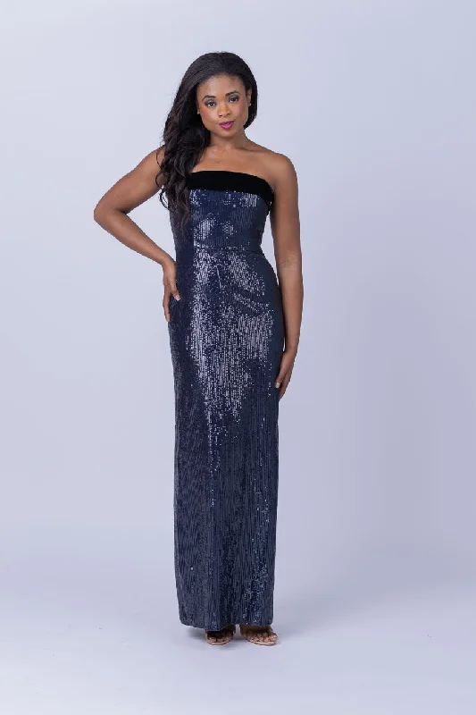 ML Monique Lhuillier Reese Sequins Long Dress in Midnight