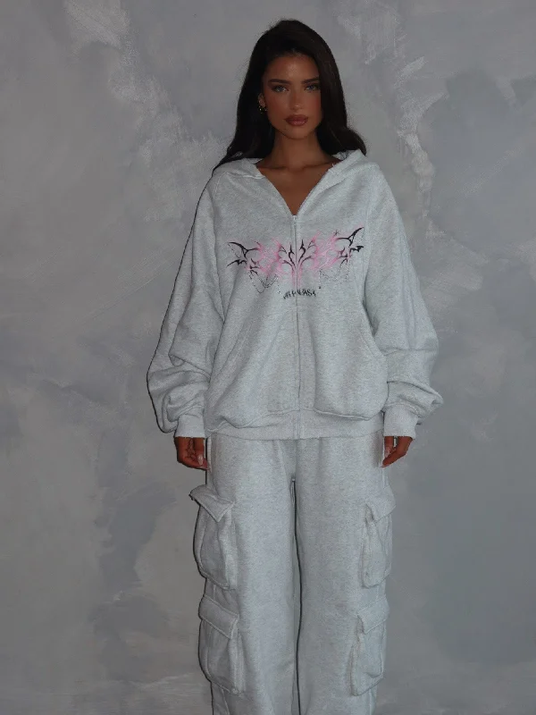 PARSON ZIP HOODIE GREY Hoodie Dress Longline Feminine