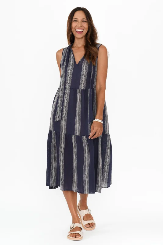 Lizzy Navy Stripe Tier Dress