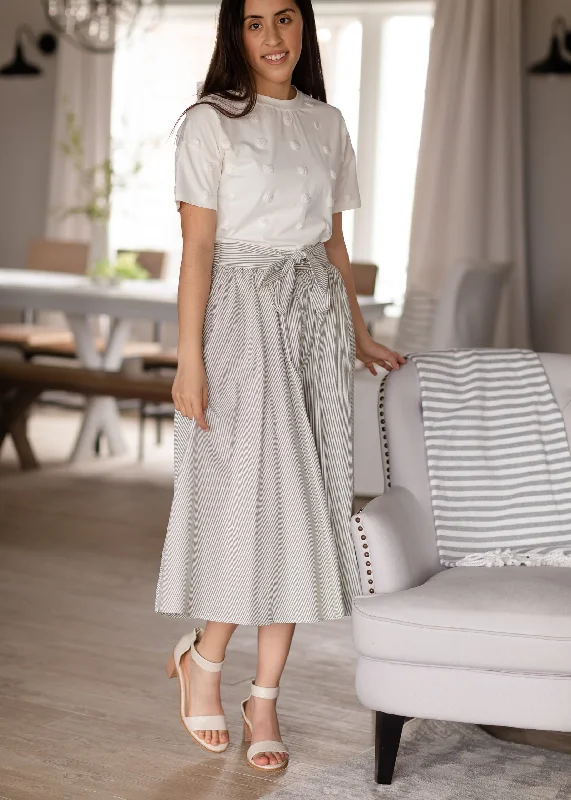 Olive Button Down Stripe Midi Skirt - FINAL SALE cashmere skirt soft