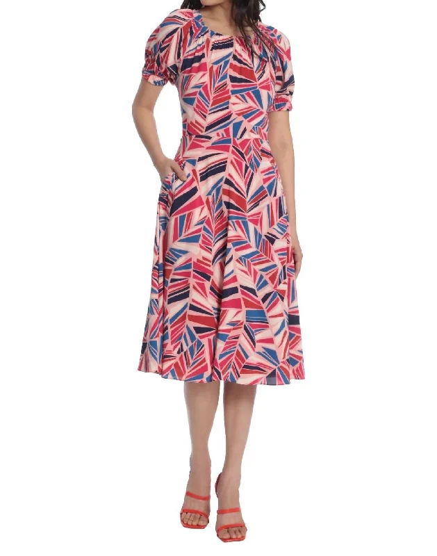 Printed Geo Dress In Blush/red