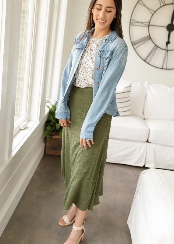 Olive Textured A-Line Midi Skirt - FINAL SALE wool skirt warm