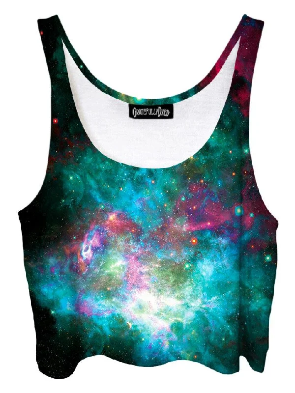 Galactic Transmission Pink & Teal Galaxy Crop Top Notch Collar Peter Pan Collar Cowl Neck