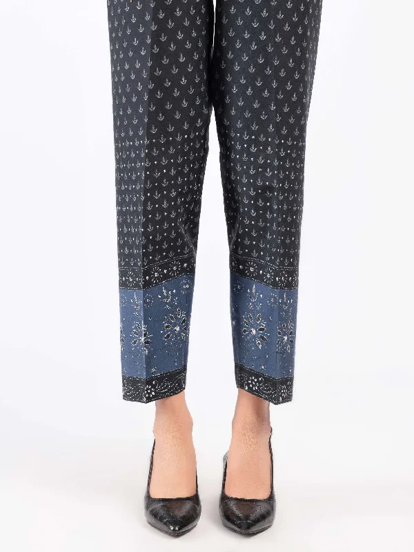 Printed Winter Cotton Trousers High Waist Slim Fit Ankle Length