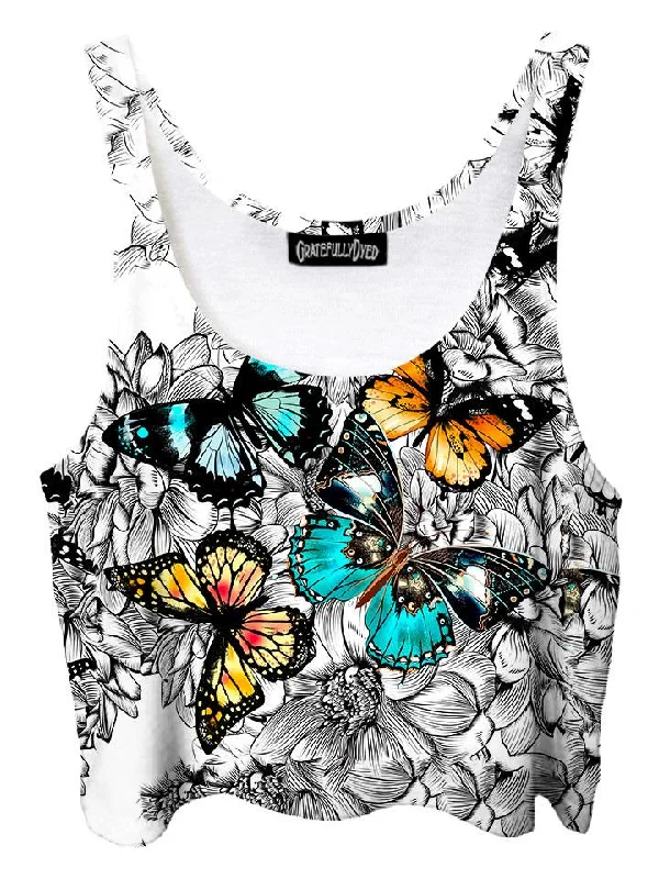 Flutterby Floral Butterfly Crop Top Machine Wash Dry Clean Hand Wash