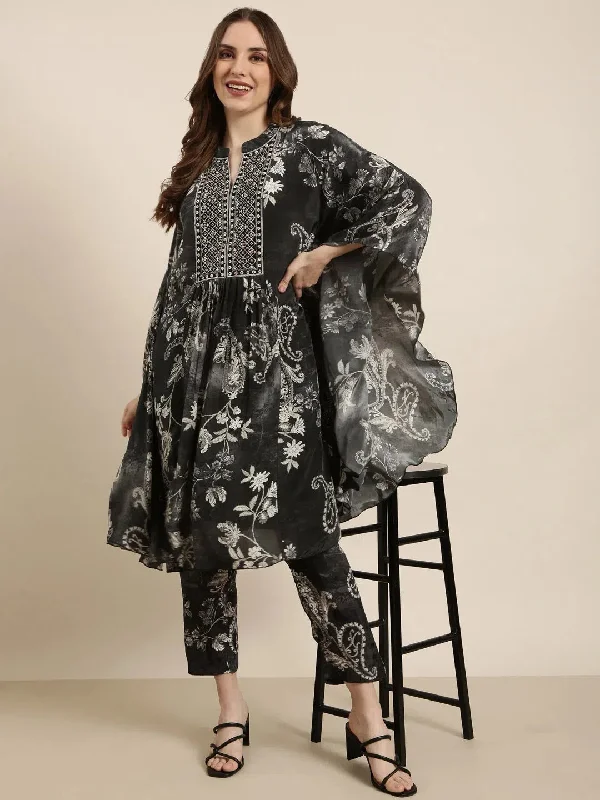 Women Kaftan Charcoal Ethnic Motifs Kurta and Trousers Set-DW-5843-Charcoal Trousers Recommended Stylist Women Kaftan Charcoal Ethnic Motifs Kurta and Trousers Set-DW-5843-Charcoal Trousers Recommended Stylist