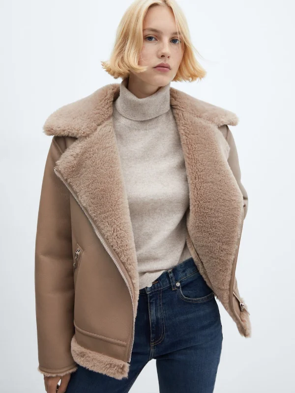 Faux shearling-lined jacket Stand-Up Collar Roll-Neck Collar Turtle Neck