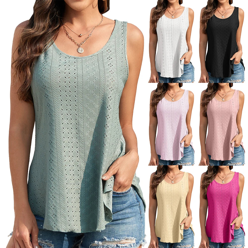 Womens Tank Tops U Neck Casual Vest Dolphin Hem Casual Flowy Summer Sleeveless Tunic Tshirts playful tank top