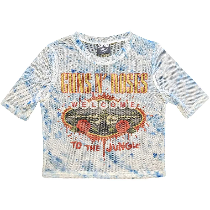 GUNS N' ROSES Crop Top for Ladies, Welcome to the Jungle LV Spandex Blend Rayon Blend Denim Blend