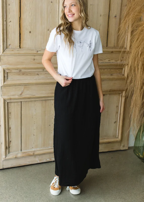 Black Stretch Ribbed Maxi Skirt - FINAL SALE belted skirt waist