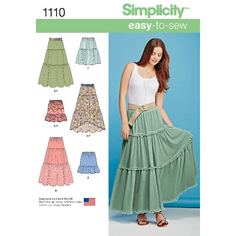 Simplicity Pattern 1110 Women's Tiered Skirt with Length Variations leather skirt bold