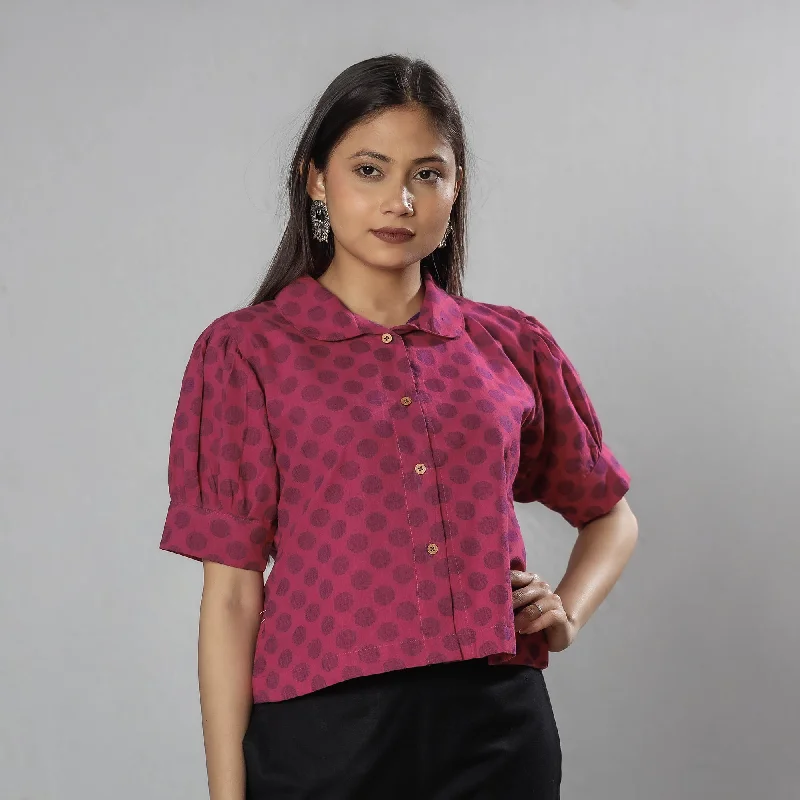 Pink Jacquard Half Sleeve Cotton Crop Top Modern Contemporary Chic