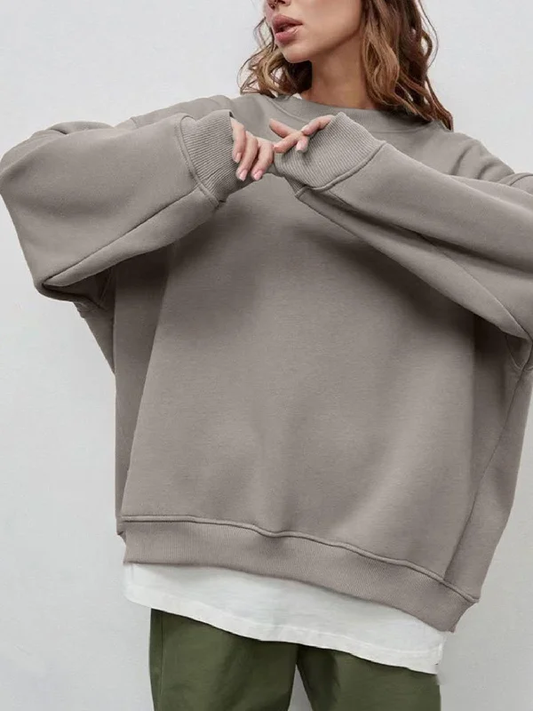 Hazel Blues® | Round Neck Dropped Shoulder Long Sleeve Sweatshirt Hoodie with Hem Applique Textured Unique Hazel Blues® | Round Neck Dropped Shoulder Long Sleeve Sweatshirt Hoodie with Hem Applique Textured Unique