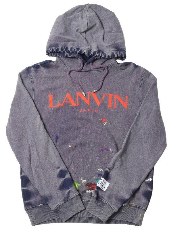 Lanvin Paint Splatter Hoodie Hoodie with Raw Hem Edgy Unfinished