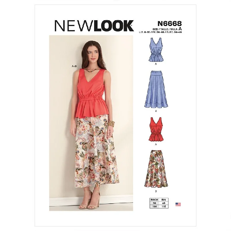 Newlook Pattern N6668 Misses' Pull-Over V-Neck Sleeveless Top With Elastic Waist & Skirt lace skirt elegant