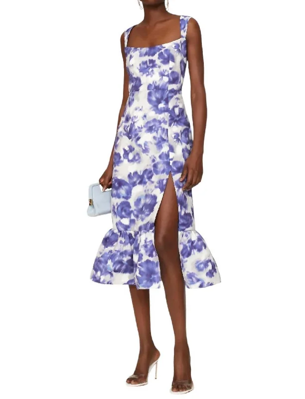 Laura Dress In Azure Watercolor Floral