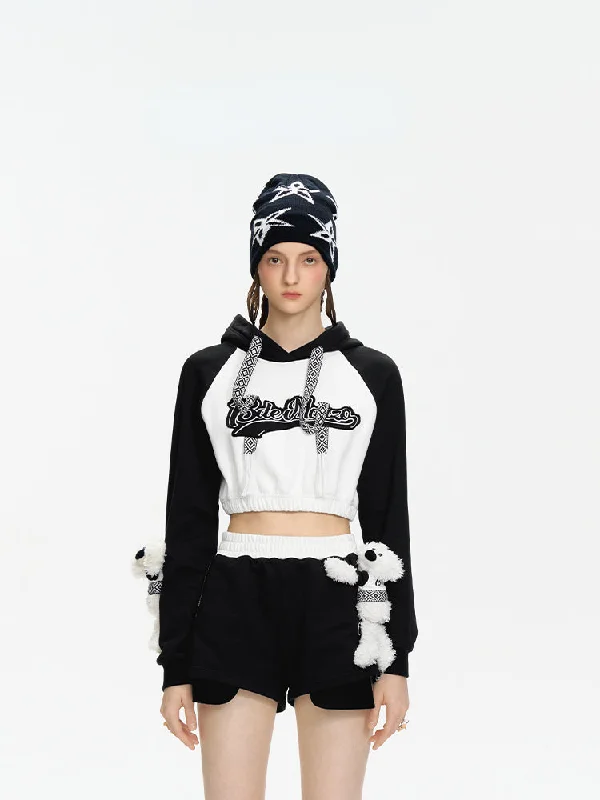 String Baseball Logo Short Hoodie Hoodie with Strings Custom Fit Adjustable