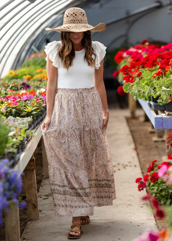 Dusty Floral Stretch Waist Maxi Skirt high waist skirt