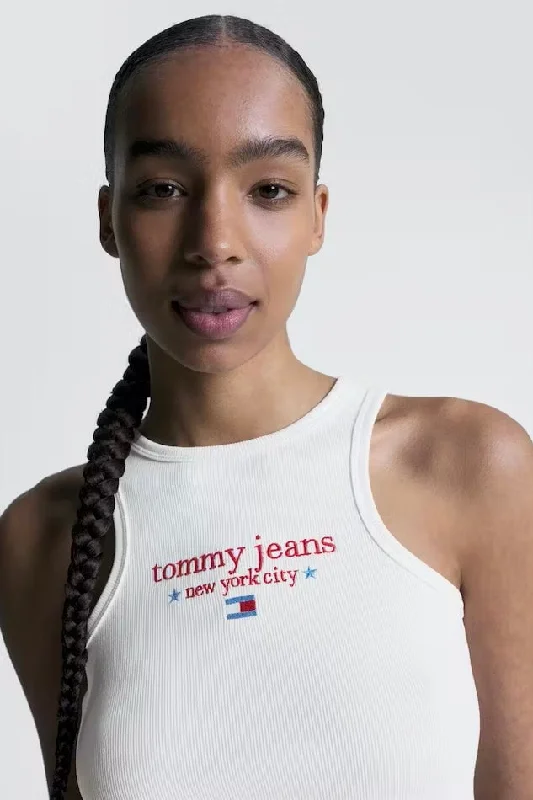 TOMMY JEANS BABY CROP NYC TANK - WHITE cotton tank top