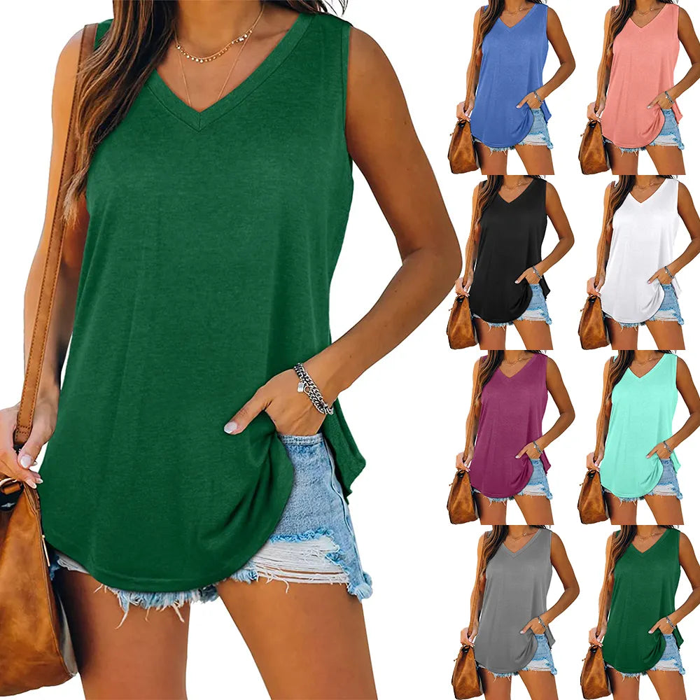 Womens Tank Tops V Neck Basic Solid Color Casual Flowy Summer Sleeveless navy tank top