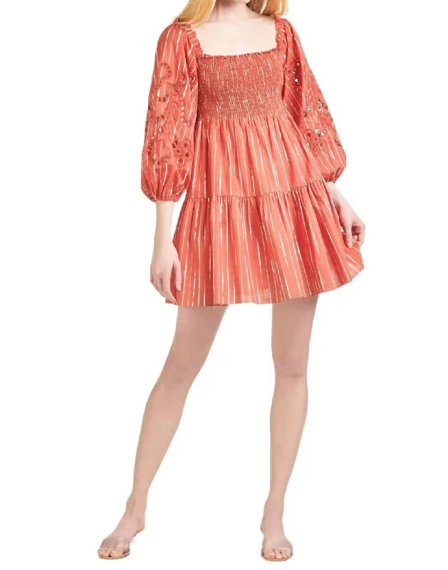 Lola Dress In Striped Orange Shibori