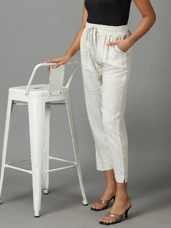 Women's Beige Solid Cigarette Trouser-AL-002-Beige Trousers Custom Made