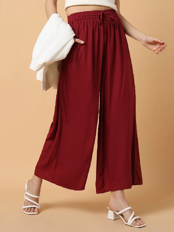 Women Maroon Solid Trouser-MRF-188-Maroon Trousers Travel Practical