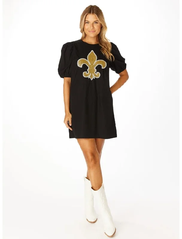 Stewart Simmons Fleur de Lis Sequin Puff Sleeve Dress