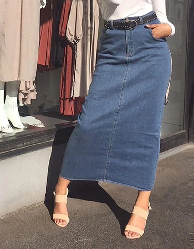 High Waist Long Denim Skirt denim skirt classic