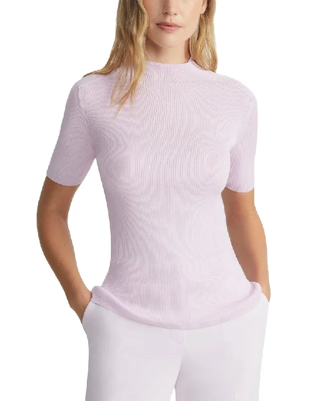 Lafayette 148 New York Ribbed Stand Collar Silk-Blend Sweater Ribbed Striped Patterned Lafayette 148 New York Ribbed Stand Collar Silk-Blend Sweater Ribbed Striped Patterned