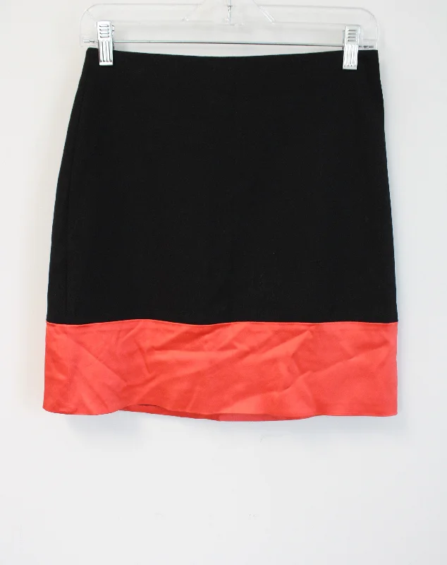 Ann Taylor Black & Orange Mini Skirt | 2 Petite chiffon skirt airy