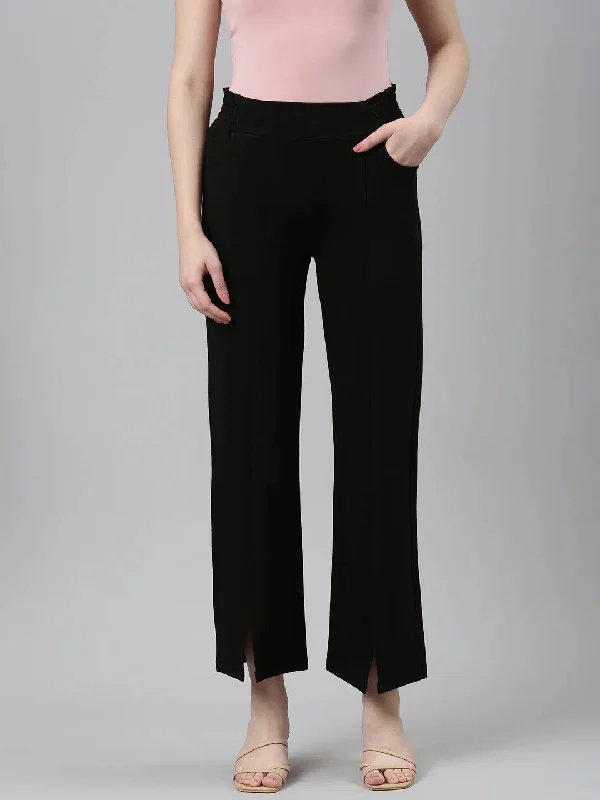 Women Black Solid Parallel Trouser-LT-KN-508-Black Trousers Trousers Formal