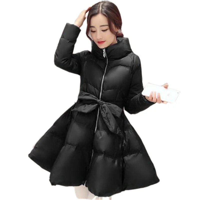 Jacket Women Womens Coat Clothing Long Cotton Padded Slim Bow Waist Fluffy Skirt A Warm Coat Jacket BN401BN Ribbed Jacket Pleated Jacket Ruffled Jacket