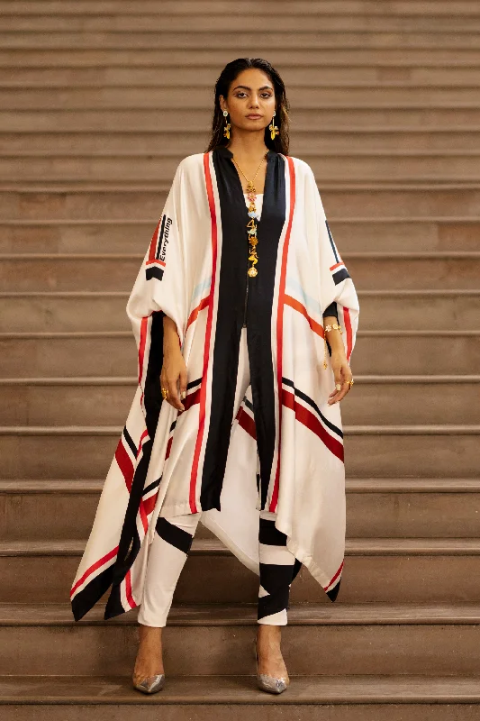 Striper Cape With Crop Top And Pants Thin Crop Top Open Front Quick Dry