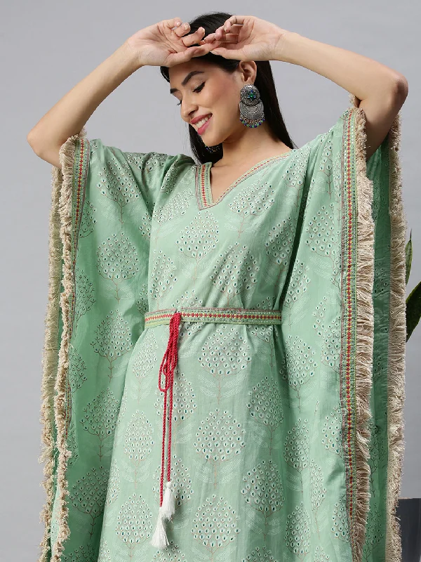 Women Kaftan Green Printed Kurta and Trousers-GW2297-Green Trousers Timeless Classic Women Kaftan Green Printed Kurta and Trousers-GW2297-Green Trousers Timeless Classic