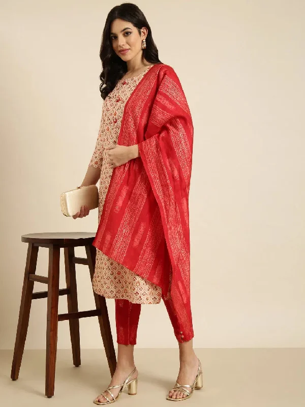 Women Straight Beige Floral Kurta and Trousers Set Comes With Dupatta-DK-1715-Beige Trousers New Arrival Women Straight Beige Floral Kurta and Trousers Set Comes With Dupatta-DK-1715-Beige Trousers New Arrival