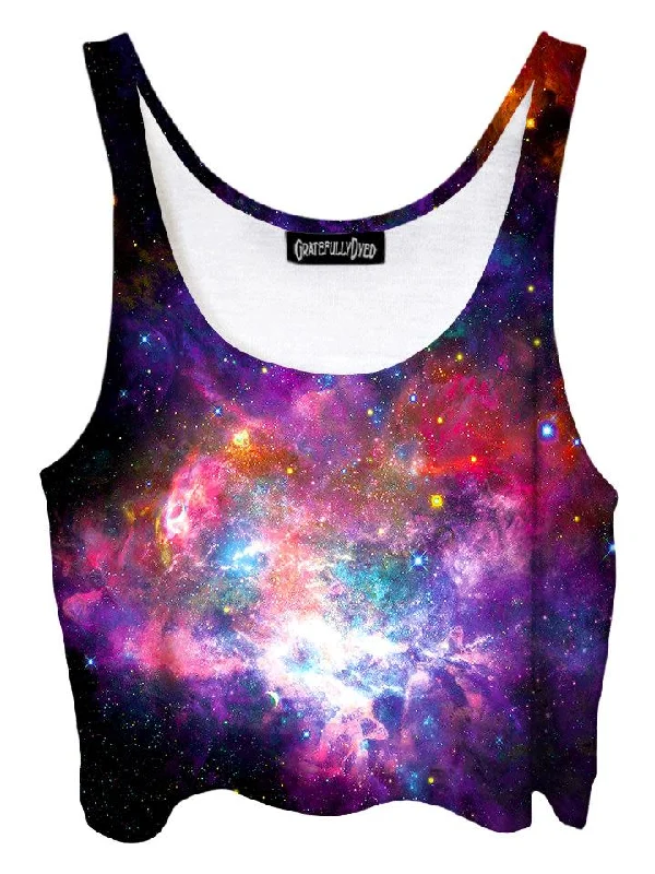 Coral Corona Pink Nebula Galaxy Crop Top Anti-Pilling Machine Wash Handmade