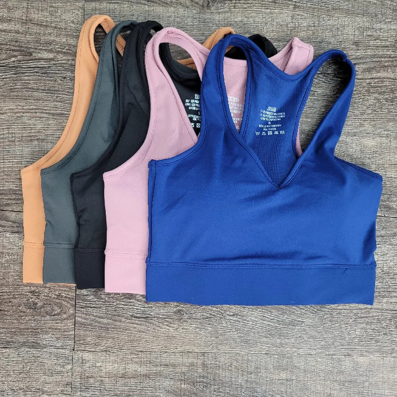 Hazel Blues® |  ATHLETIC RACERBACK CROPPED TANK TOP W/BUILT-IN BRA soft pink tank