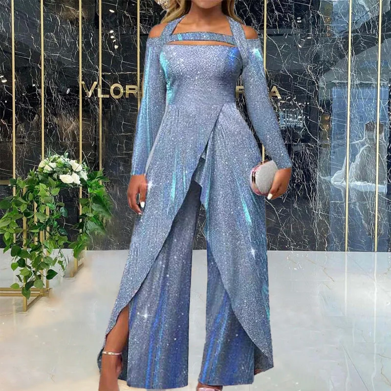 European & American Style Sexy Sequined Mid-Waist Long Dress
