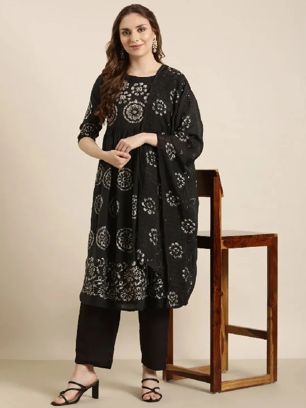 Women A-Line Black Ethnic Motifs Kurta and Trousers Set Comes With Dupatta-GW-3555-H-Black Trousers Bestseller Popular Women A-Line Black Ethnic Motifs Kurta and Trousers Set Comes With Dupatta-GW-3555-H-Black Trousers Bestseller Popular