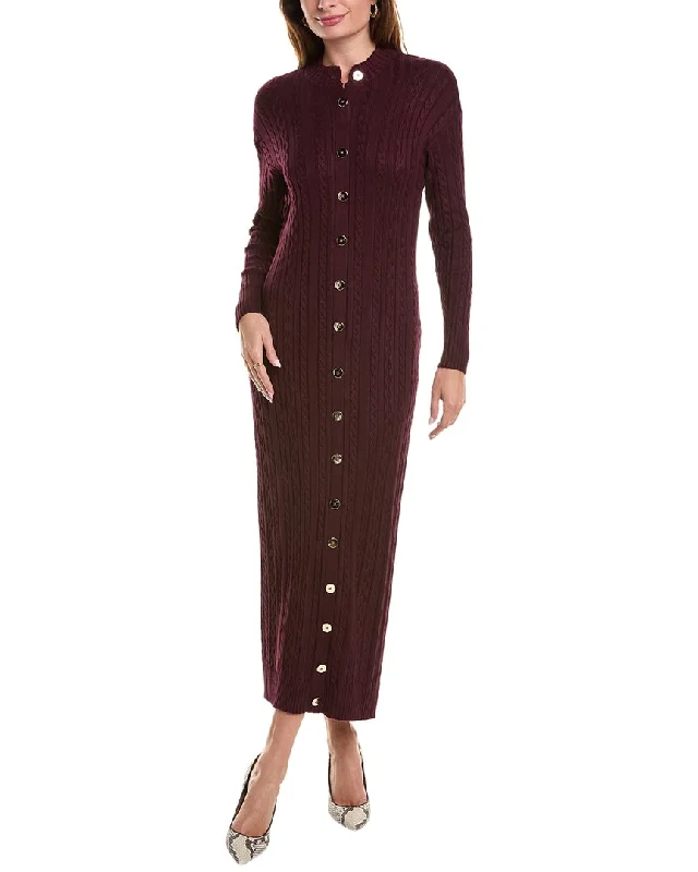 YAL New York Cable Knit Sweaterdress Satin Blend Silk Blend Wool Blend