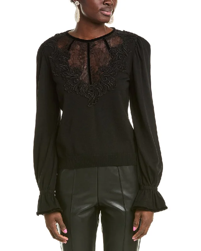 Alberta Ferretti Lace-Trim Wool Sweater Velvet Chenille Corduroy