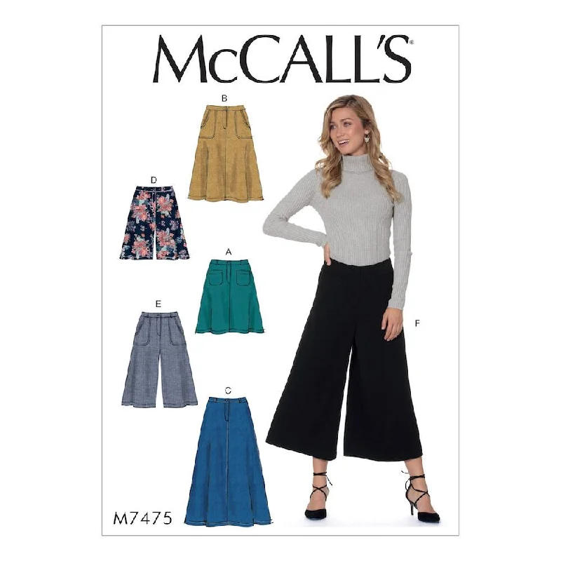 McCall's Pattern M7475 Misses' Flared Skirts, Shorts and Culottes denim skirt trendy