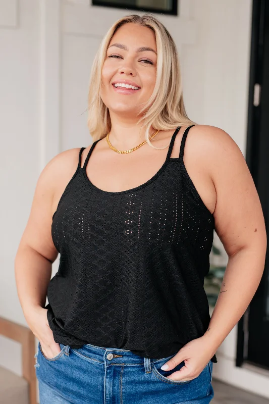 Hazel Blues® |  Eye on the Prize Eyelet Tank in Black basic tank top