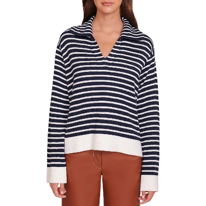 Linden Womens Wool Blend Striped V-Neck Sweater Terry Blend Velvet Blend Canvas Blend